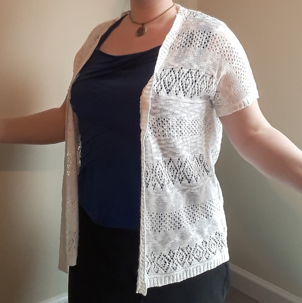 Cloud Chaser - M White Crochet Open Jacket